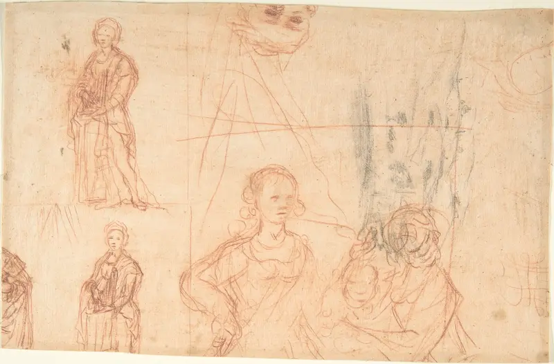 Figure Studies; Landscape (recto); Copy after Antique Style Hercules Statue (verso) Wall Art by Anonymous, Italian, Florentine, second half of the 16th century - High-Resolution Digital Print