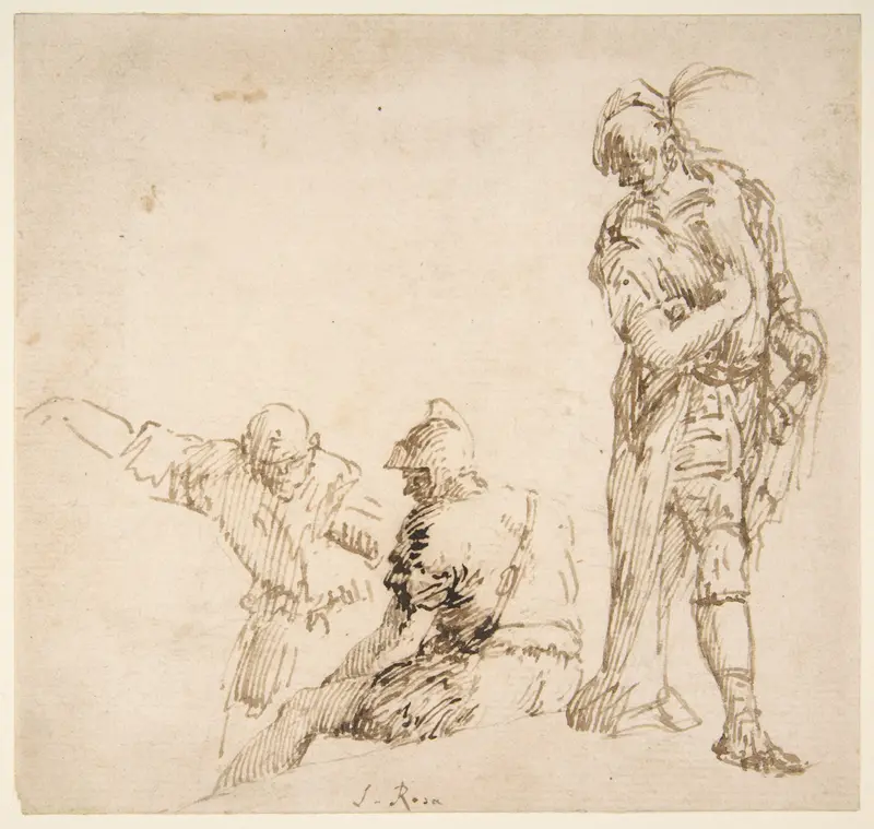 Figure studies: seated and standing men Wall Art by Salvator Rosa - High-Resolution Digital Print
