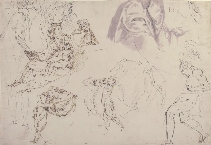 Figure Studies: The Holy Family, a Running or Dancing Child, Drapery Studies Wall Art by Francesco Curia - High-Resolution Digital Print