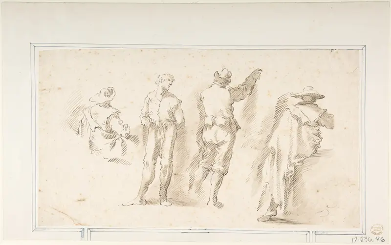Figure Studies:  Two Standing and Two Seated Men Wall Art by Micco Spadaro (Domenico Gargiulo) - High-Resolution Digital Print