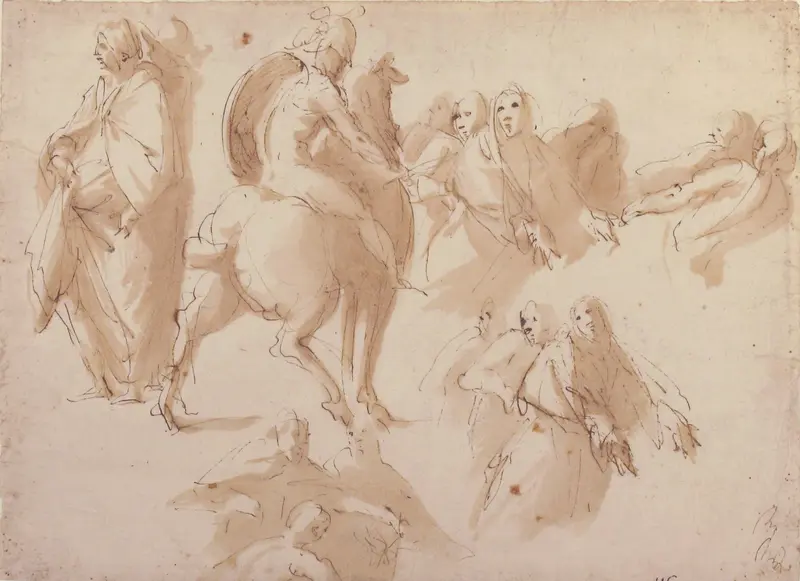 Figure Studies: Warrior on Horseback, and Groups of Standing Female Figures Wall Art by Francesco Curia - High-Resolution Digital Print