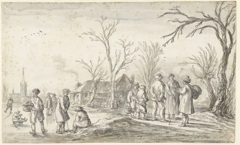 Figuren bij een dorp in de winter Wall Art by Jan van Goyen - High-Resolution Digital Print