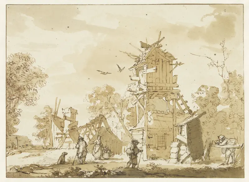 Figuren bij een vervallen boerderij Wall Art by Bartholomeus Barbiers - High-Resolution Digital Print