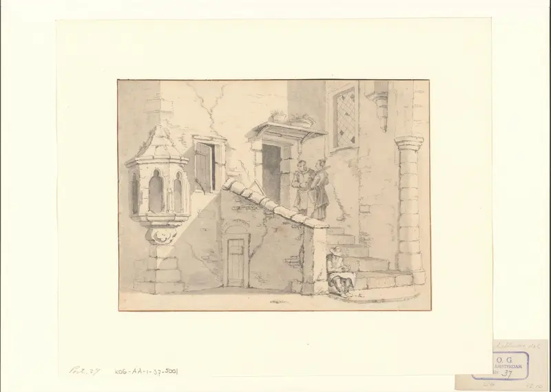 Figuren op de trappen van het Sint-Elisabethsgasthuis Wall Art by Unknown - High-Resolution Digital Print