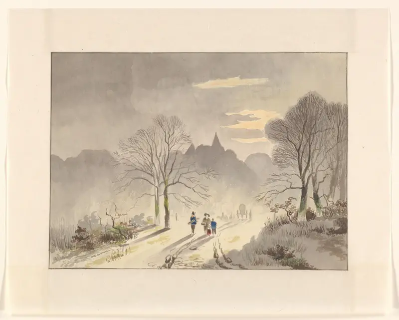 Figuren op een landweg in een winterlandschap Wall Art by Johannes van Reijn - High-Resolution Digital Print
