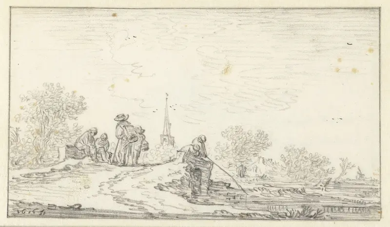 Figuren op een stenen bruggetje Wall Art by Jan van Goyen - High-Resolution Digital Print