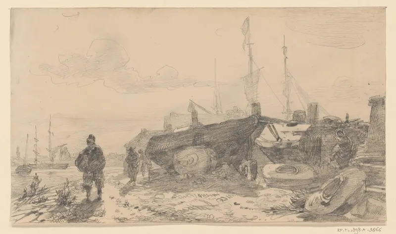 Figuren op oever bij scheepswerf Wall Art by Willem Anthonie van Deventer - High-Resolution Digital Print