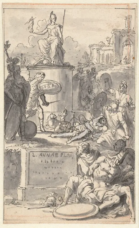 Figuren rond een standbeeld van de Minerva als Roma Wall Art by Jan Goeree - High-Resolution Digital Print