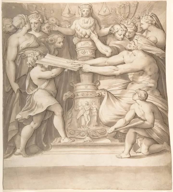Figures Adoring a Statue of the "Magna Mater" Wall Art by Joseph Heintz the Elder - High-Resolution Digital Print