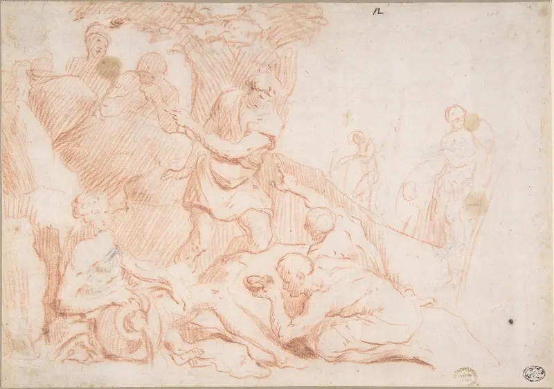 Figures and a River God Wall Art by Anonymous, Italian, Roman-Bolognese, 17th century - High-Resolution Digital Print