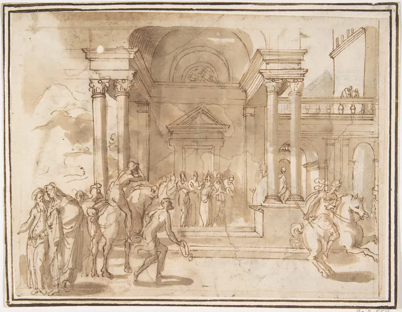 Figures before a Palace or Temple Wall Art by Francesco Allegrini - High-Resolution Digital Print