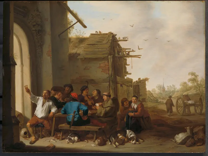 Figures before a Village Inn Wall Art by Unknown - High-Resolution Digital Print