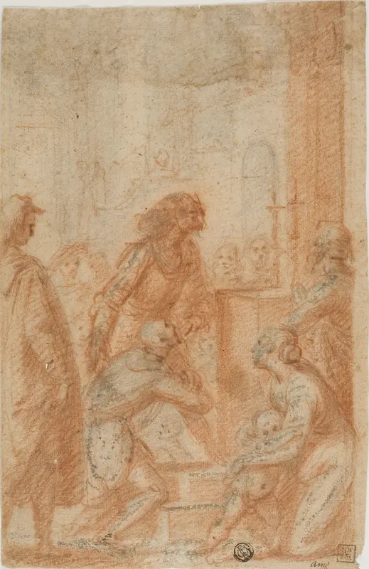 Figures Before Altar in Church (recto); Half-Length Male Nude, Looking Upward to Right (verso) Wall Art by Style of Francesco Furini - High-Resolution Digital Print