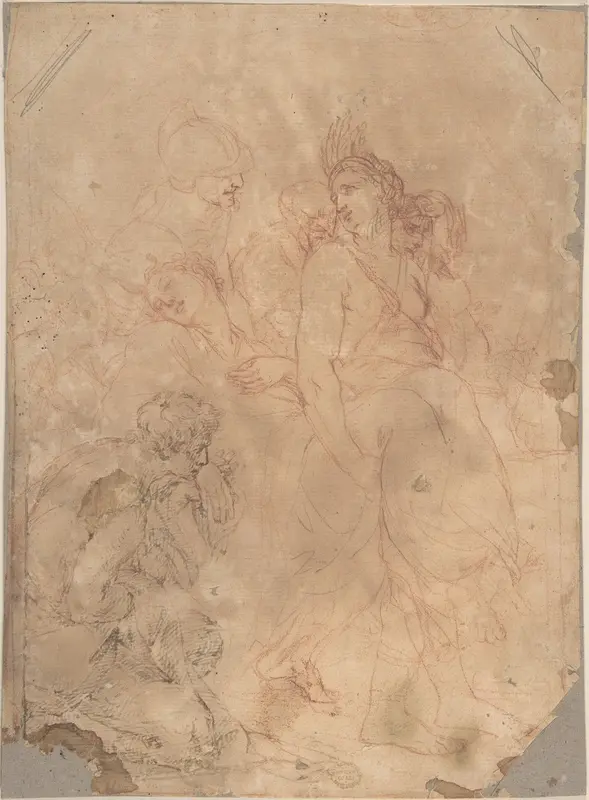 Figures Carrying a Fainting (or Dead) Woman Wall Art by Anonymous, Italian, Roman-Bolognese, 17th century - High-Resolution Digital Print