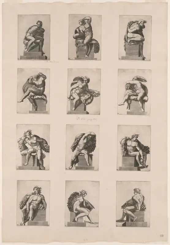 Figures from the Ceiling of the Sistine Chapel Wall Art by Adamo Scultori - High-Resolution Digital Print