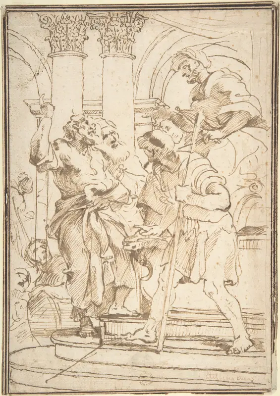 Figures in a Temple Wall Art by Anonymous, Italian, Roman-Bolognese, 17th century - High-Resolution Digital Print