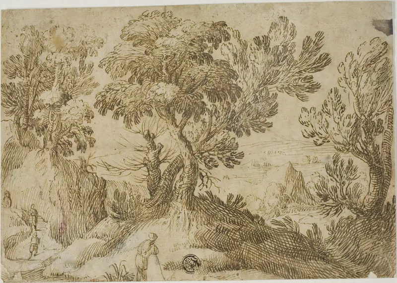 Figures in Hilly Landscape Wall Art by Style of Giovanni Francesco Grimaldi - High-Resolution Digital Print
