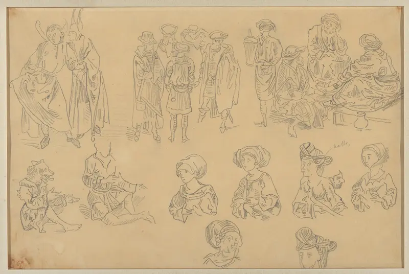 Figures in Medieval Costume (Tracings from the "Nuremberg Chronicle") Wall Art by Eugène Delacroix - High-Resolution Digital Print