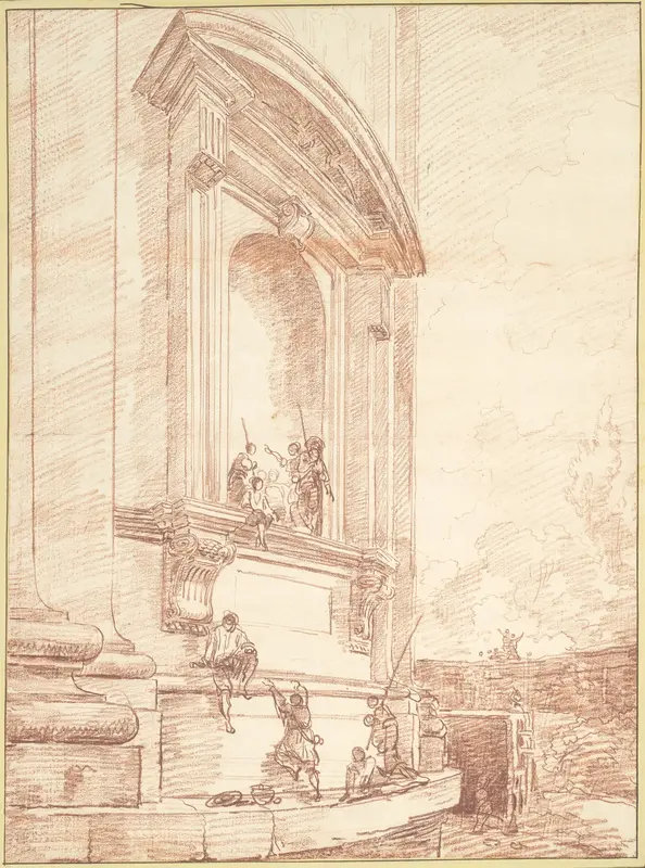 Figures in One of Michelangelo's Niches on the Apse of St. Peter's, Rome Wall Art by Hubert Robert - High-Resolution Digital Print