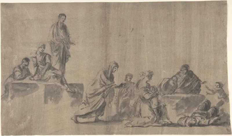 Figures Surrounding a Man Lying on the Ground; verso: A Group of Figures Wall Art by Anonymous, German, 18th century - High-Resolution Digital Print