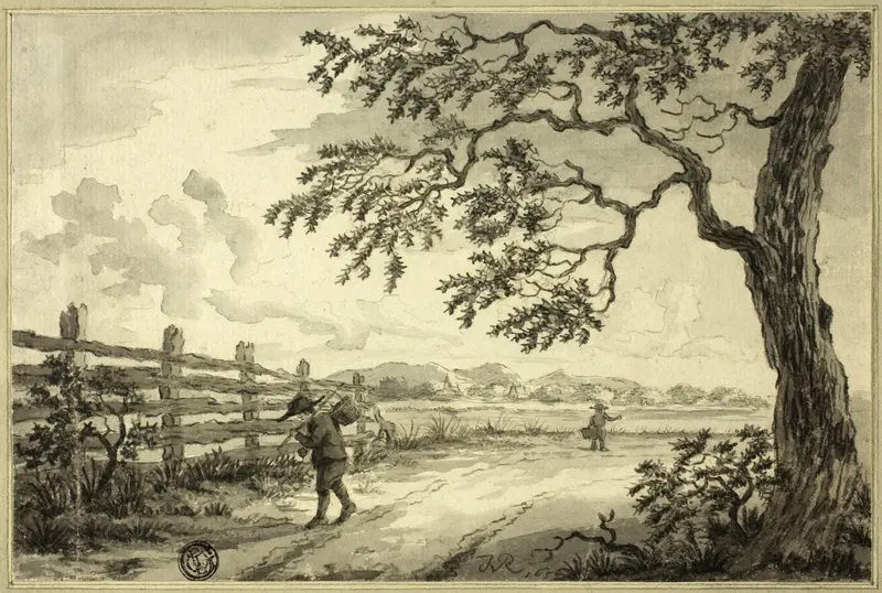 Figures with Baskets on Road Wall Art by Style of Jacob van Ruisdael - High-Resolution Digital Print