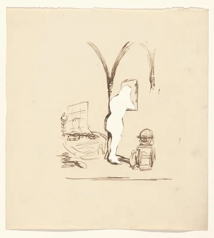 Figuur die uit een venster kijkt Wall Art by Unknown - High-Resolution Digital Print