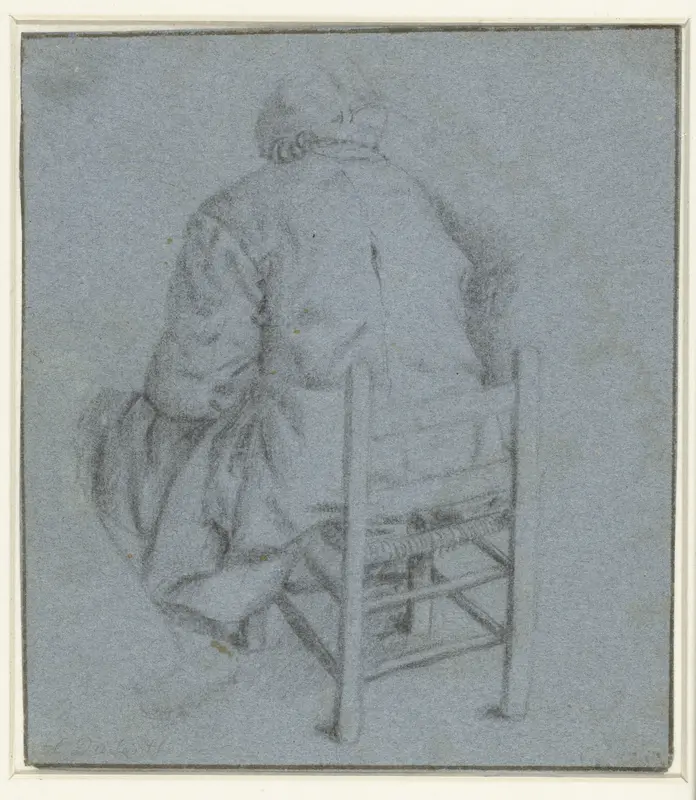 Figuur op laag stoeltje gezeten, op de rug gezien Wall Art by Cornelis Dusart - High-Resolution Digital Print