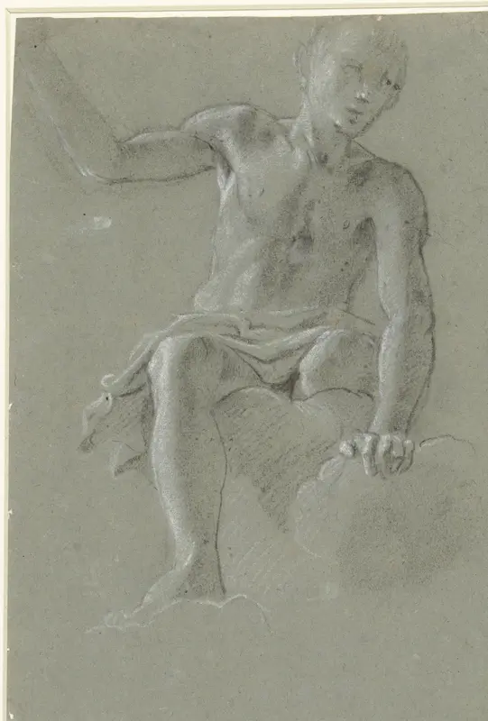 Figuur zittend in wolken Wall Art by anonymous - High-Resolution Digital Print