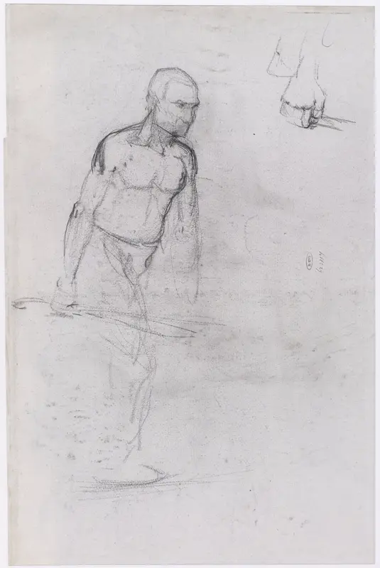 Figuurstudie van een mannelijk naakt met een stok in de hand Wall Art by Gerrit Willem Dijsselhof - High-Resolution Digital Print