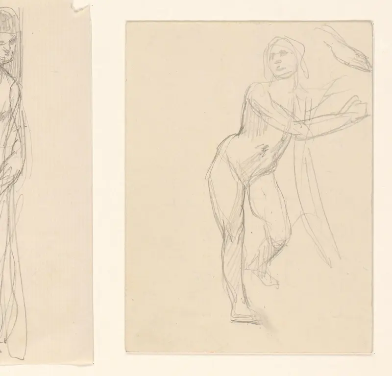 Figuurstudie van een staande naakte vrouw Wall Art by August Allebé - High-Resolution Digital Print