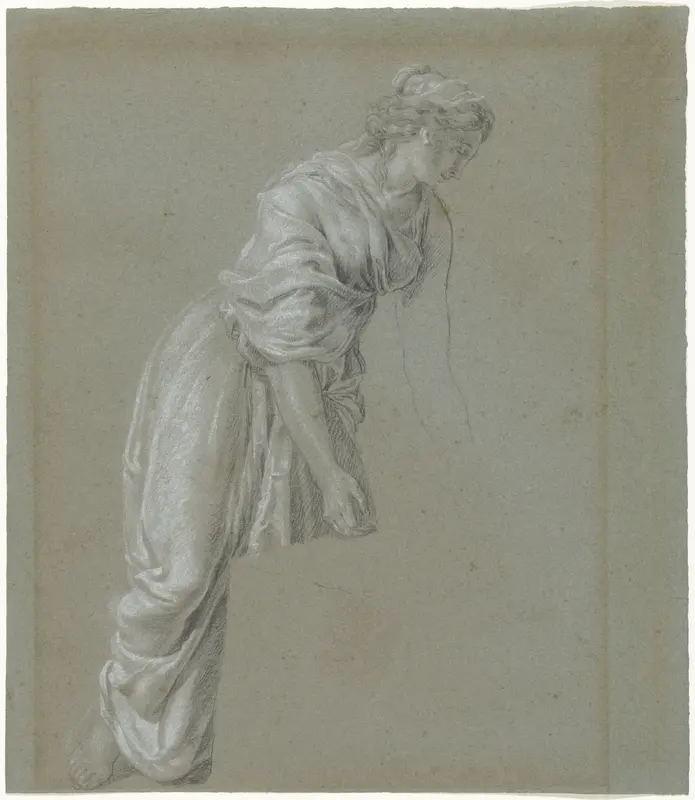 Figuurstudie van een vrouw in klassiek gewaad, bukkend Wall Art by Hendrik Hoogers - High-Resolution Digital Print
