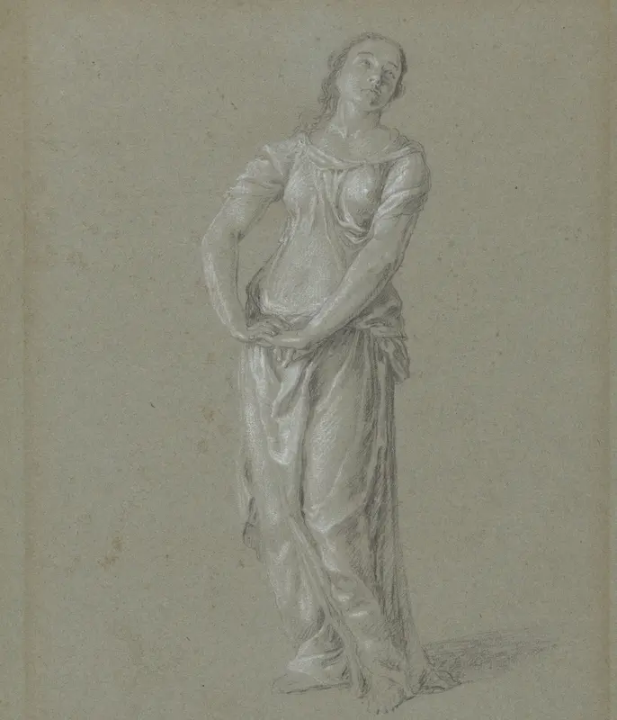 Figuurstudie van een vrouw in klassiek gewaad, frontaal Wall Art by Hendrik Hoogers - High-Resolution Digital Print