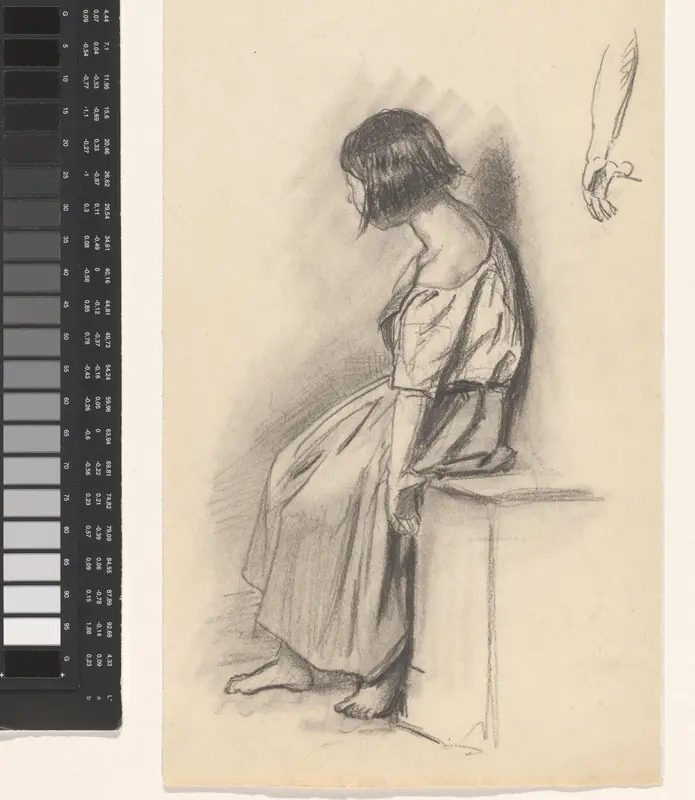 Figuurstudie van een zittend meisje in antikiserende kledij en een studie van een onderarm Wall Art by Jacob Taanman - High-Resolution Digital Print