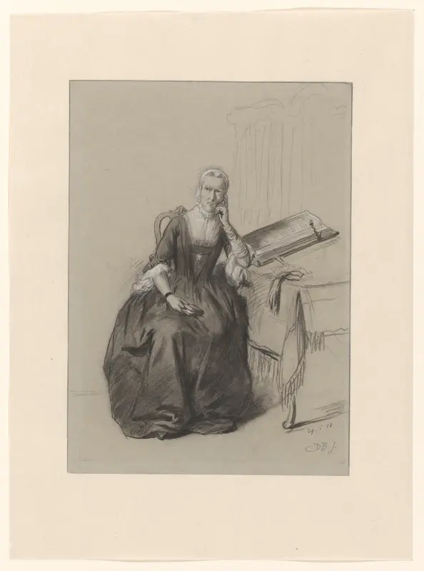 Figuurstudie van een zittende vrouw met gebedenboekje in de hand, bij haar Statenbijbel Wall Art by David Bles - High-Resolution Digital Print