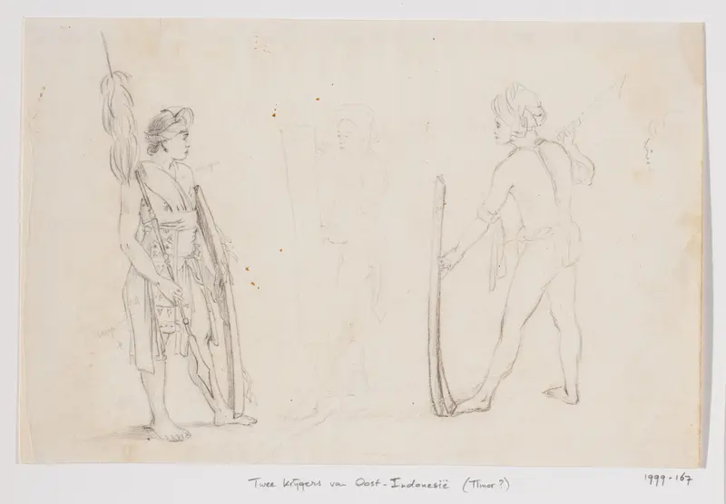 Figuurstudie van twee krijgers, Zuidoost-Molukken Wall Art by Adrianus Johannes Bik - High-Resolution Digital Print