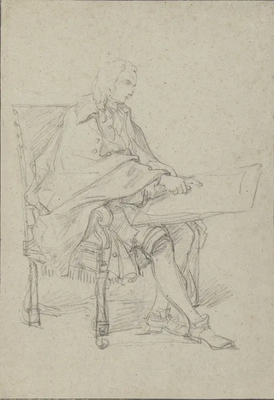 Figuurstudie voor de leraar in een afbeelding van een tekenacademie Wall Art by Charles Joseph Natoire - High-Resolution Digital Print