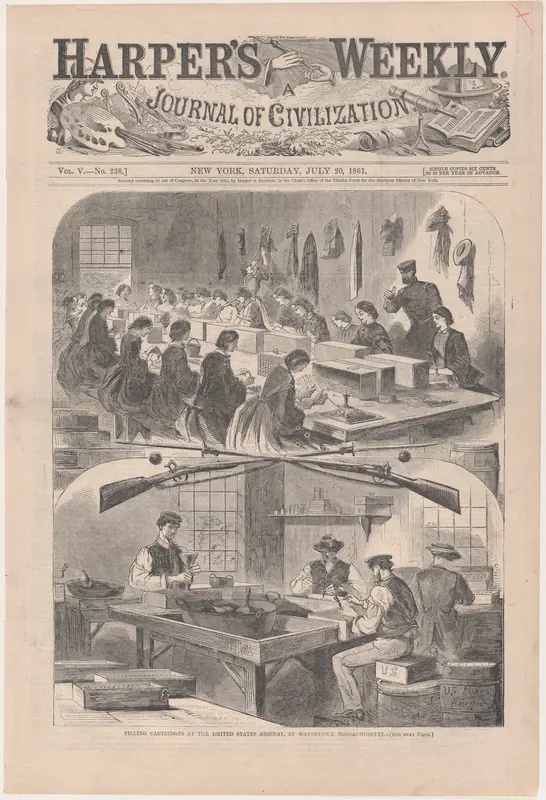 Filling Cartridges at the United States Arsenal, at Watertown, Massachusetts (from "Harper's Weekly," Vol. 5, no. 238, cover) Wall Art by Winslow Homer - High-Resolution Digital Print