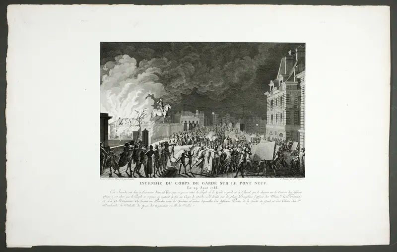 Fire in the Guard House on the Pont Neuf, from the series Tableaux historiques de la Révolution française Wall Art by Claude Niquet - High-Resolution Digital Print