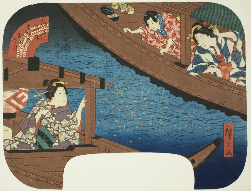 Fireworks at Ryogoku (Ryogoku hanabi), from the series "Reflections on Water at Famous Places in Edo (Edo meisho mizu no omokage)"