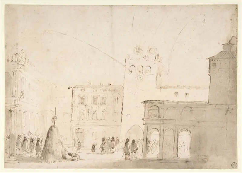 Fireworks in a Piazza Wall Art by Guercino (Giovanni Francesco Barbieri) - High-Resolution Digital Print