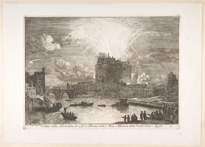 Fireworks in Rome Over Castel Sant' Angelo Wall Art by Adriaen Manglard - High-Resolution Digital Print