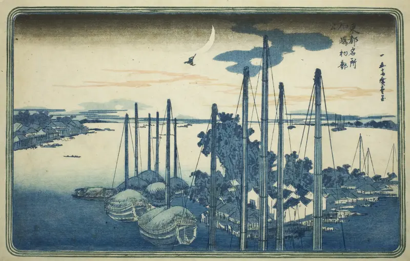 First Cuckoo of the Year at Tsukuda Island (Tsukudajima, hatsu hototogisu), from the series "Famous Views of the Eastern Capital (Toto Meisho)"