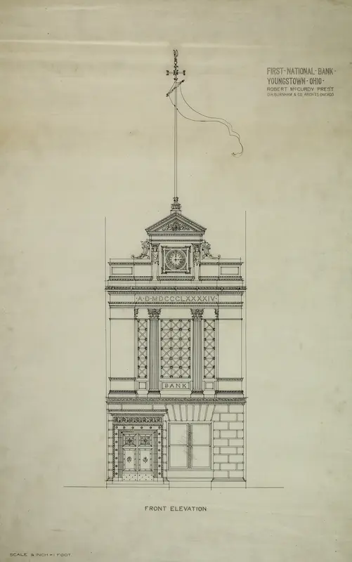First National Bank, Youngstown, Ohio, Front Elevation Wall Art by D.H. Burnham & Co. - High-Resolution Digital Print