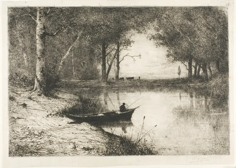 Fisherman in a Boat at the Riverside Wall Art by Adolphe Appian - High-Resolution Digital Print
