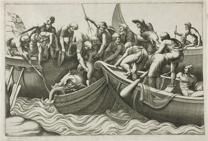 Fishermen Catching a Sea Monster Wall Art by Adamo Scultori - High-Resolution Digital Print