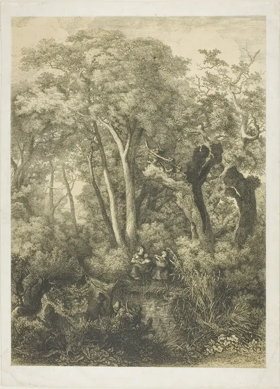 Fishing Family at the Edge of a Stream Wall Art by Charles-André Malardot - High-Resolution Digital Print