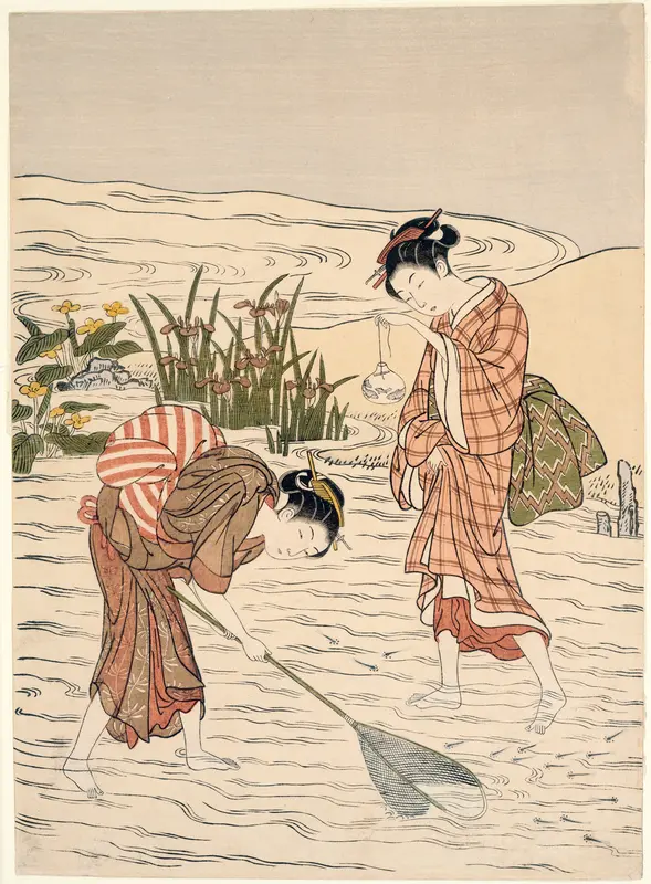 Fishing in Shallow Water Wall Art by Suzuki Harunobu - High-Resolution Digital Print