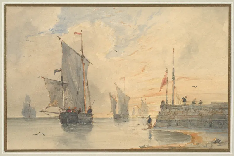 Fishing Luggers (Chasse-marée) Making Sail, Off Calais Wall Art by Louis François Thomas Francia - High-Resolution Digital Print