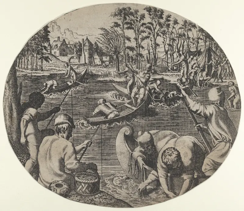 Fishing Scene Wall Art by Léon Davent - High-Resolution Digital Print