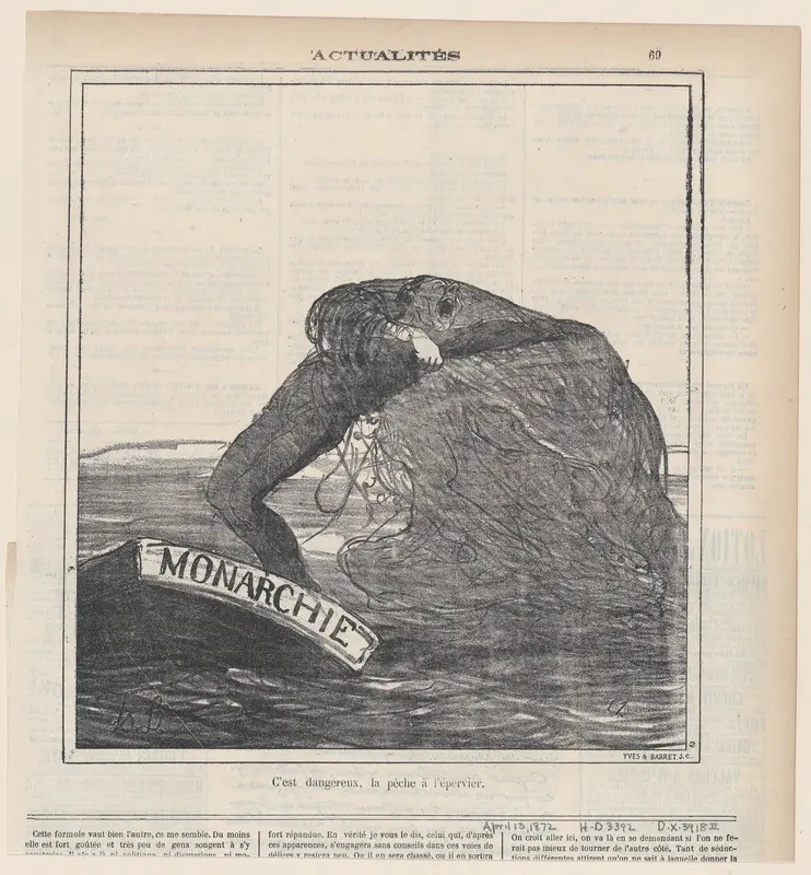 Fishing with a sweep-net can be dangerous, from 'News of the day,' published in Le Charivari, April 13, 1872 Wall Art by Honoré Daumier - High-Resolution Digital Print